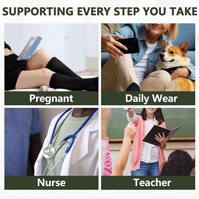 BLUETREE Compression socks for medical or therapeutic use,3 Pairs Knee High Compression Socks for Pregnant Nurses Travel