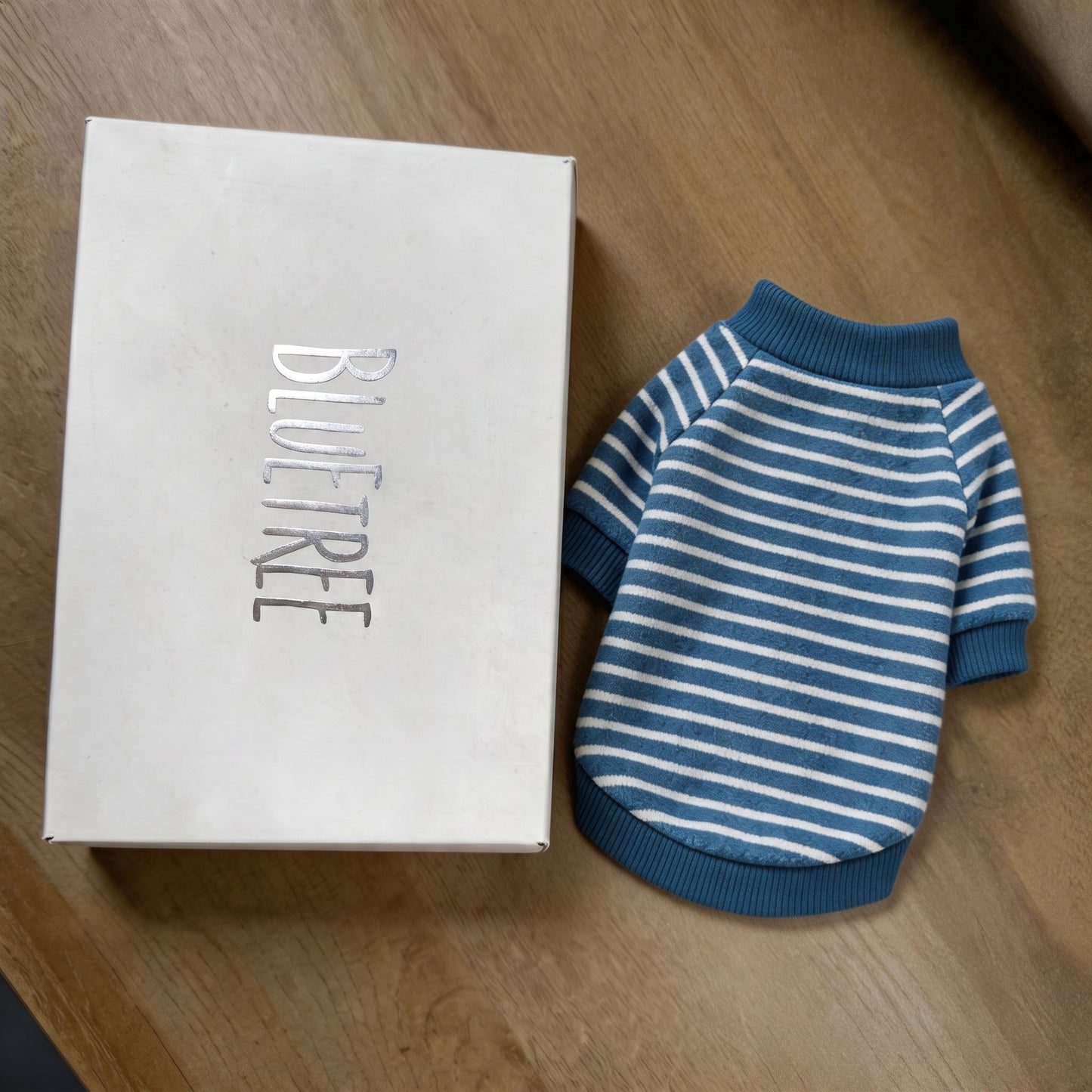 BLUETREE Clothing for pets Soft Fleece Dog Sweater, Blue Striped Pullover, Warm & Cozy Clothes for Small Dogs, Machine Washable