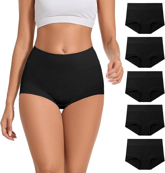 BLUEENJOY Underwear 5 Pack Womens Cotton High Waisted Full Coverage Underwear