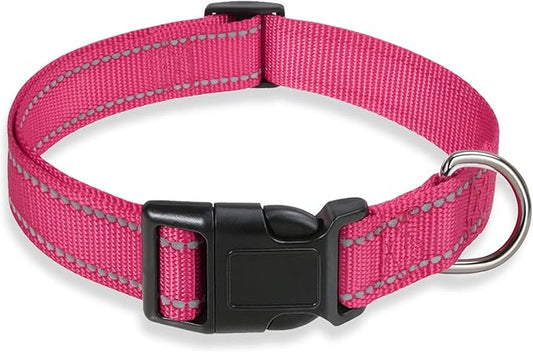 PAERCUTE Reflective Dog Collar with Buckle Adjustable Safety Nylon Collars for Small Medium Large Dogs