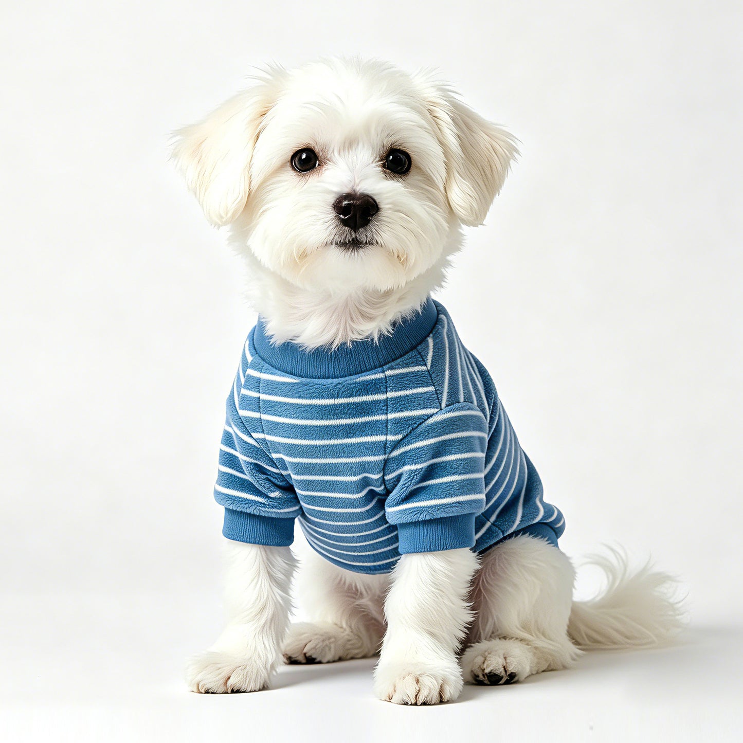 BLUETREE Clothing for pets Soft Fleece Dog Sweater, Blue Striped Pullover, Warm & Cozy Clothes for Small Dogs, Machine Washable