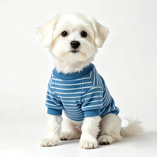 BLUETREE Clothing for pets Soft Fleece Dog Sweater, Blue Striped Pullover, Warm & Cozy Clothes for Small Dogs, Machine Washable