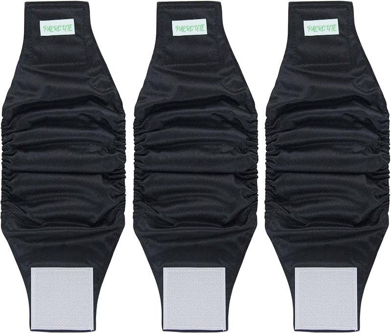 PAERCUTE Bellybands Washable Dog Diapers - Washable Male Dog Belly Wrap - Pack of 3