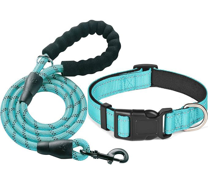 PAERCUTE Reflective Dog Collar Leads Padded with Soft Neoprene Breathable Adjustable Nylon Dog Collars for Small Medium Large Dogs