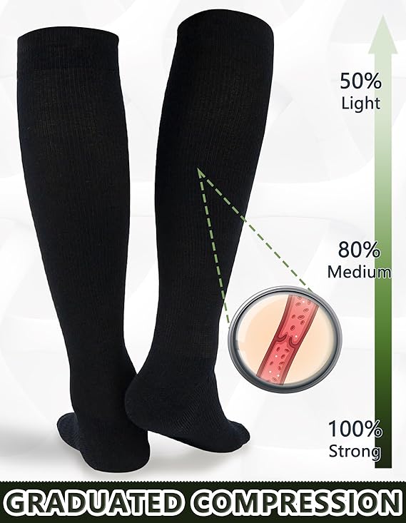 BLUETREE Compression socks for medical or therapeutic use,3 Pairs Knee High Compression Socks for Pregnant Nurses Travel