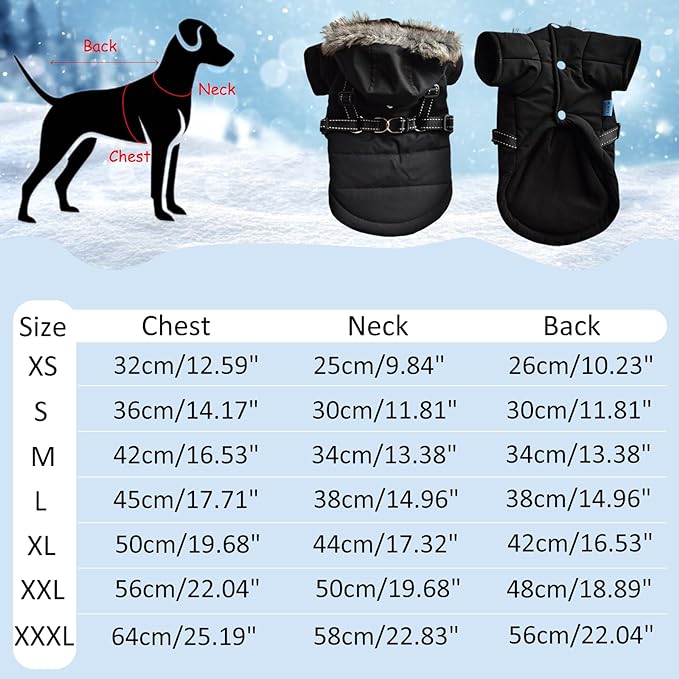 PAERCUTE Winter Dog Hoodie with Harness Warm Dog Clothes for Small Dogs Coat Clothing Puppy Cat Custume Waterproof Warm Dog Jacket