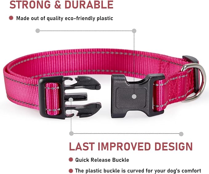 PAERCUTE Reflective Dog Collar with Buckle Adjustable Safety Nylon Collars for Small Medium Large Dogs