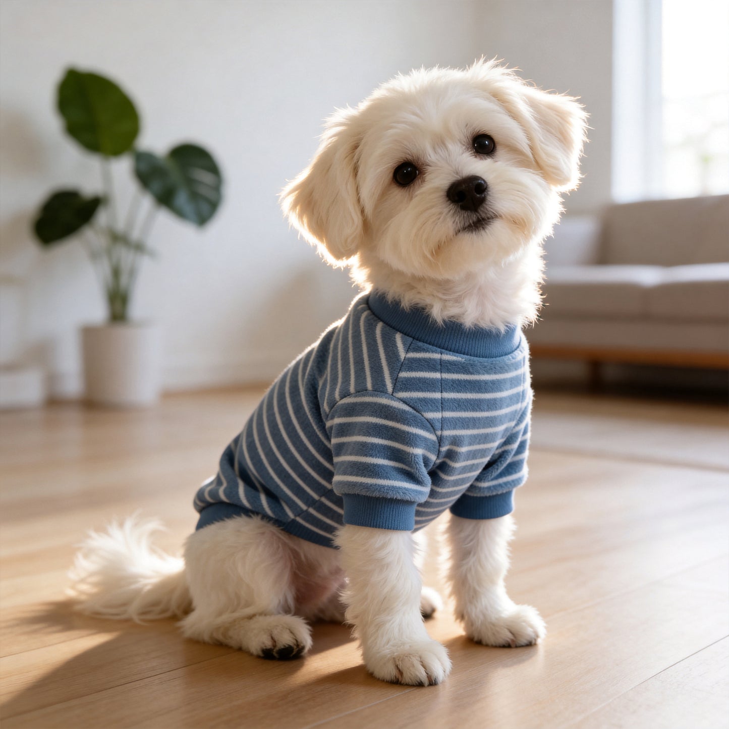 BLUETREE Clothing for pets Soft Fleece Dog Sweater, Blue Striped Pullover, Warm & Cozy Clothes for Small Dogs, Machine Washable