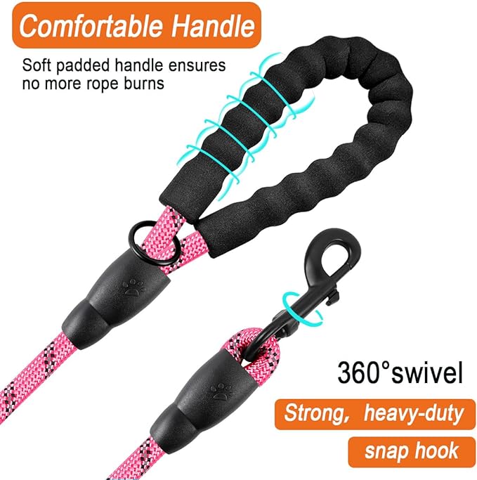 PAERCUTE Dog Leashes for Large Dogs Heavy Duty Dog Leash 4/5/6 FT with Comfortable Padded Handle and Highly Reflective Threads for Medium Large Dogs Walking Training Running