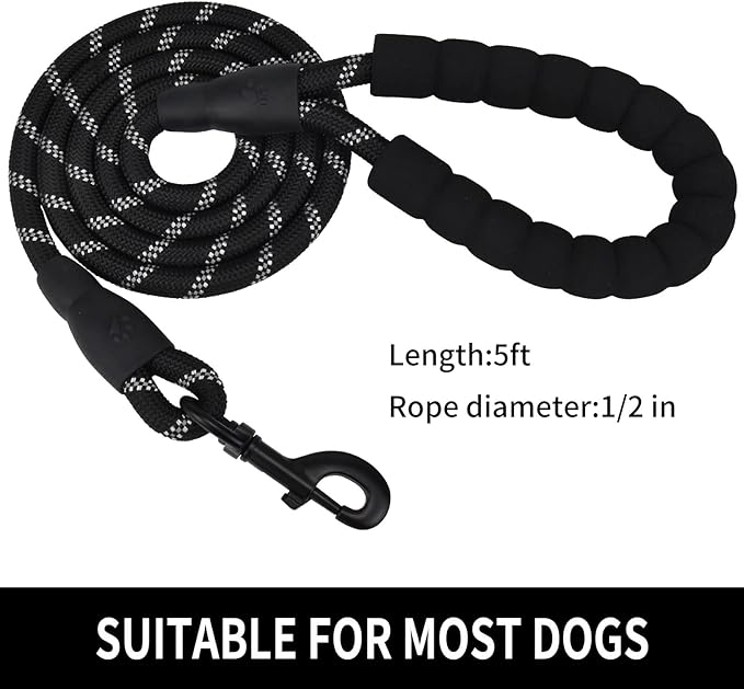 PAERCUTE 5/6 FT Strong Pet Dog Leash with Soft Padded Handle,Highly Reflective Rope for Night Walking,360-Degree Rotating Metal Buckle Without Tangles,Suitable for Small,Medium and Large Dogs
