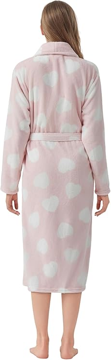 WERBELIN Bath robe，Women's Premium Plush Long Soft Cozy Robe，Cute Partern， Warm Fleece Shawl Bathrobe with Pockets