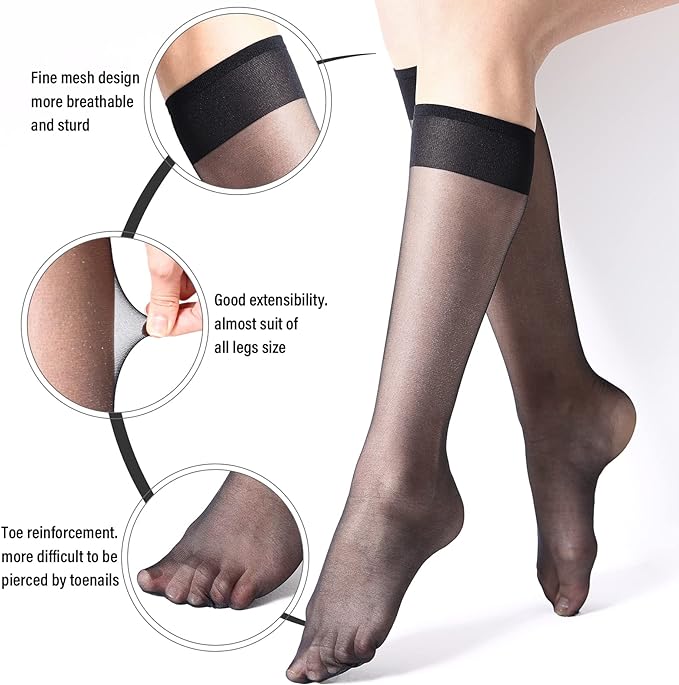 COOLOVER 12 Pairs Lady's Sheer Knee High Stockings for Women