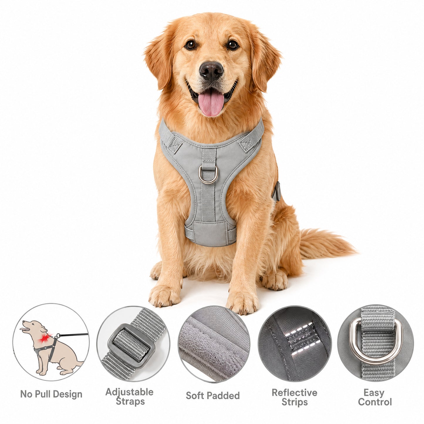 BLUETREE Harness for animals Adjustable Solid Color Dog Harness, No-Pull Pet Vest with Reflective Strips, Comfortable & Safe Harness