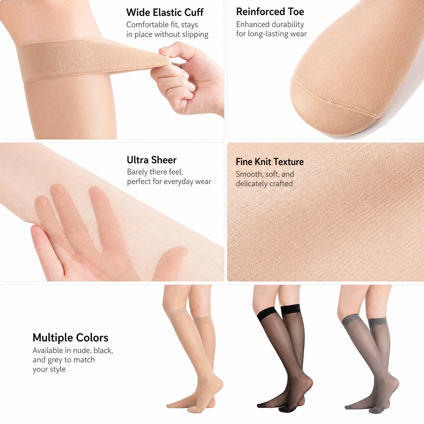 LAITE HEBE Stockings，Soft Stretch Stockings, Solid Color High Waist Long Stockings, Breathable Skin-Friendly Hosiery, Comfortable Casual Daily Wear Socks for Women