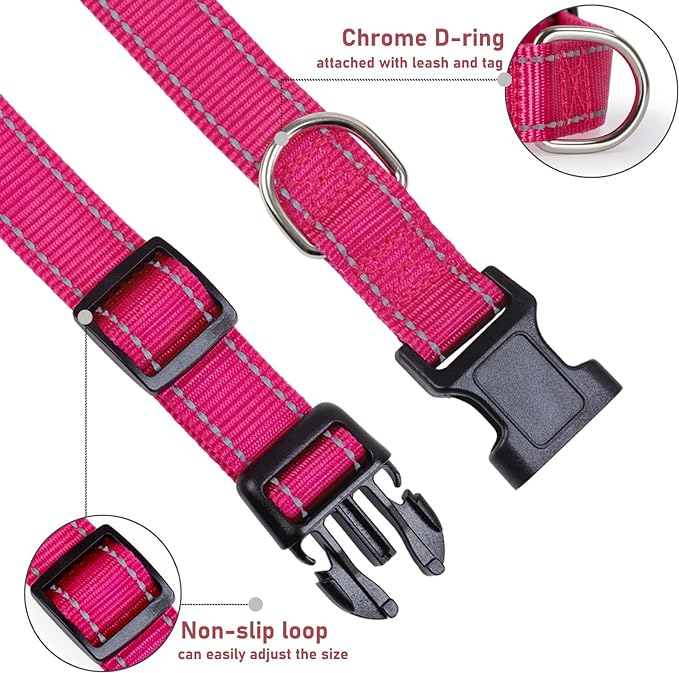 PAERCUTE Reflective Dog Collar with Buckle Adjustable Safety Nylon Collars for Small Medium Large Dogs