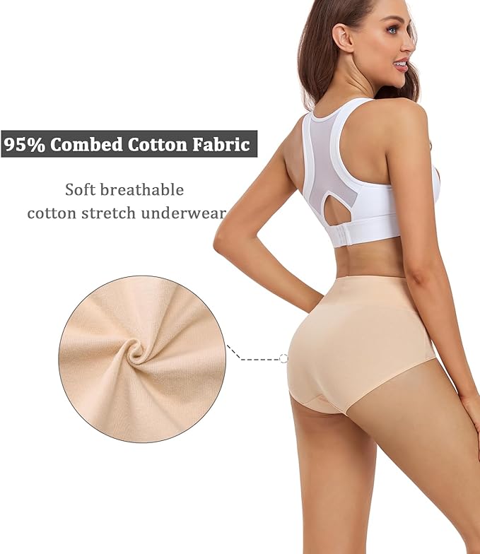 COOLOVER Women's Cotton Underwear High Waisted Ladies Panties Full Coverage Briefs 4 Pack