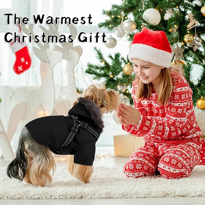 PAERCUTE Winter Dog Hoodie with Harness Warm Dog Clothes for Small Dogs Coat Clothing Puppy Cat Custume Waterproof Warm Dog Jacket