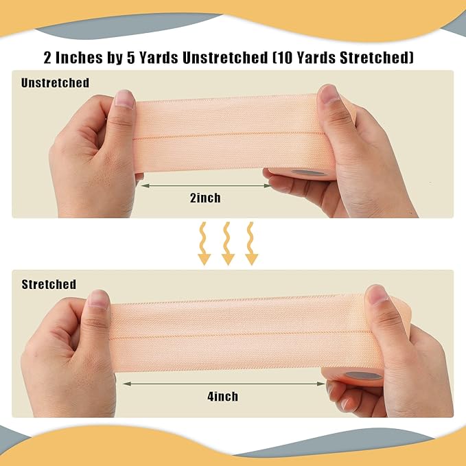 DOYOO Adhesive bands for medical purposes，4 Rolls Elastic Tape Adhesive Elastic Tape Self Adhesive Bandage Wrap Flexible Stretch Bandages for Sports Ankle, Knee and Wrist Sprains Animal Pets, 2 Inch x 5 Yard