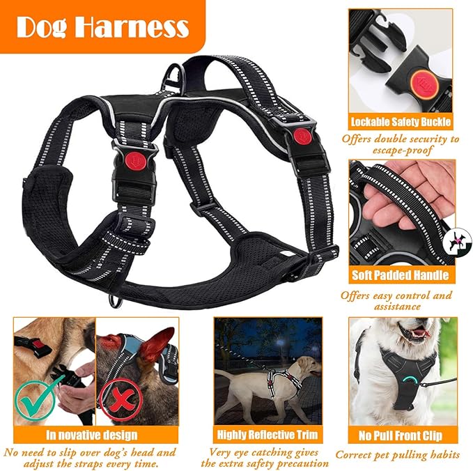 PAERCUTE Dog Harness, Collar & Leash Set | Includes Dog Seat Belt, Collapsible Bowls & Poop Bag Dispenser.  Ideal for Training, Walking, Hiking.  Fits Small to Large Dogs