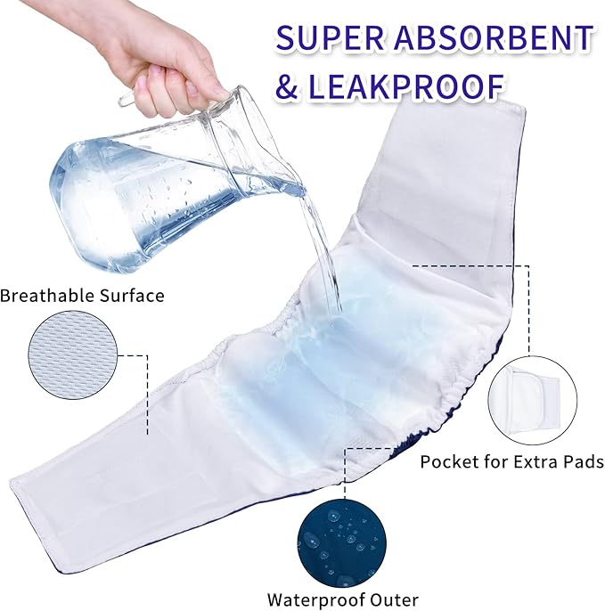 DOYOO Diapers for pets,Washable Dog Diapers Male,Pack of 3 High Absorbing Male Dog Diapers & Adjustable Strap Reusable Male Puppy Wraps for Small Dogs