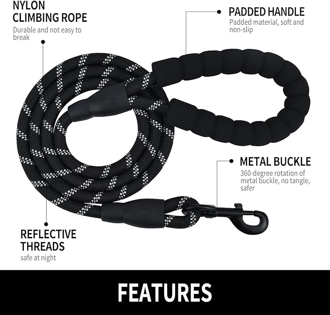 PAERCUTE 5/6 FT Strong Pet Dog Leash with Soft Padded Handle,Highly Reflective Rope for Night Walking,360-Degree Rotating Metal Buckle Without Tangles,Suitable for Small,Medium and Large Dogs