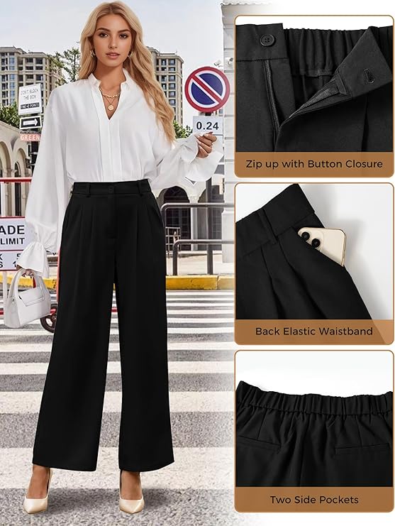 BLUEENJOY Trousers Women's Wide Straight Leg Pants in The Back Business Work Long Casual Pants