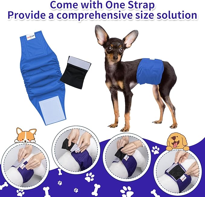 DOYOO Diapers for pets,Washable Dog Diapers Male,Pack of 3 High Absorbing Male Dog Diapers & Adjustable Strap Reusable Male Puppy Wraps for Small Dogs