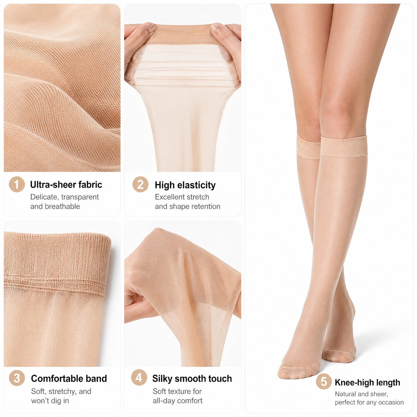 LAITE HEBE Stockings，Soft Stretch Stockings, Solid Color High Waist Long Stockings, Breathable Skin-Friendly Hosiery, Comfortable Casual Daily Wear Socks for Women