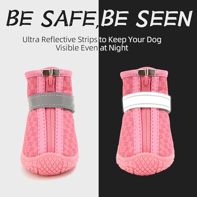 PAERCUTE Dog Shoes for Small Dogs Boots, Waterproof Dog Booties Paw Protector for Outdoor Walking, Puppy Shoes with Reflective Strips Rugged Anti-Slip Sole for Hardwood Floors Hot Pavement Winter Snow 4PCS/Set