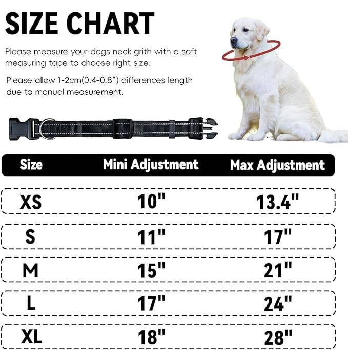 PAERCUTE Dog Collar with Buckle, Breathable Nylon Reflective Adjustable Dog Collars for Small, Medium, Large Dogs