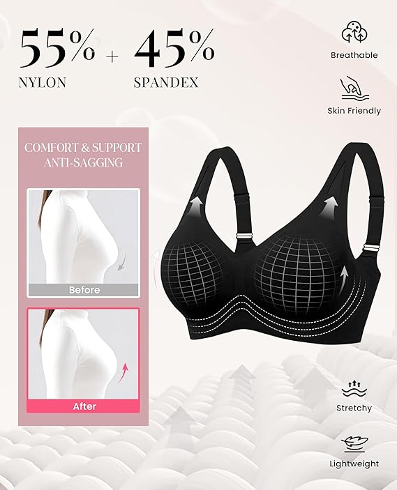 WERBELIN Brassieres，Womens No Underwire Bras Full Coverage Wireless Bra Seamless Mesh Push Up Bralette Comfortable