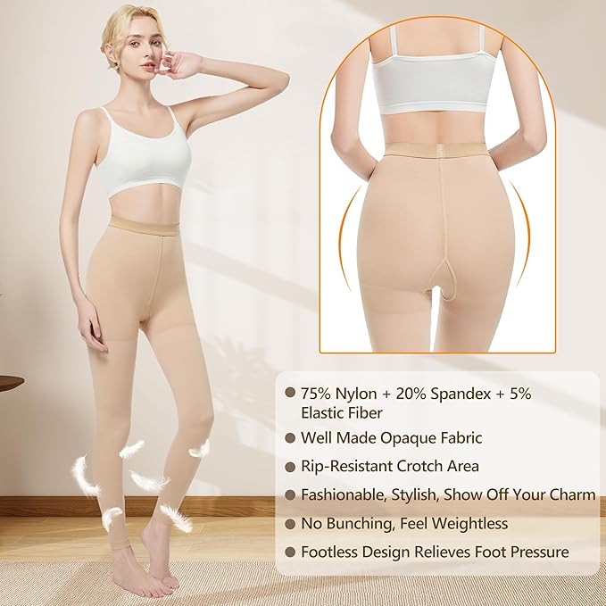 BLUETREE Medical Compression Tights Women, 20-30 mmHg Graduated Compression Pantyhose Footless Compression Stockings, High Waist Compression Leggings, Support Hose for Varicose Veins, Edema, Dvt