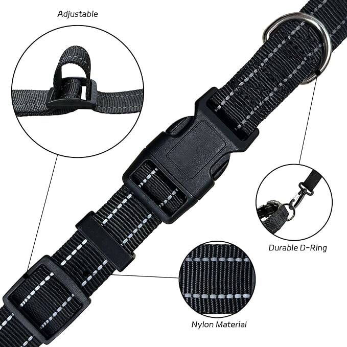 PAERCUTE Dog Collar with Buckle, Breathable Nylon Reflective Adjustable Dog Collars for Small, Medium, Large Dogs