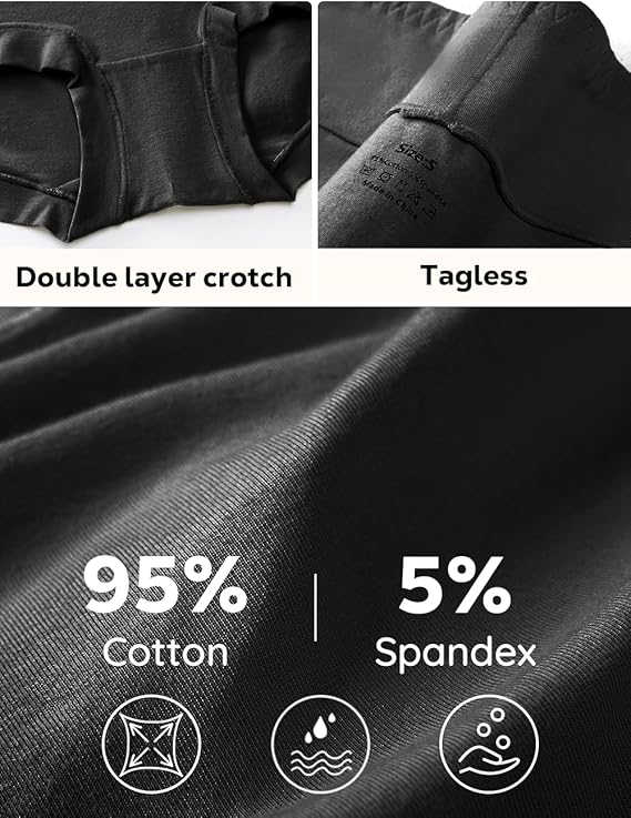 BLUEENJOY Underwear 5 Pack Womens Cotton High Waisted Full Coverage Underwear