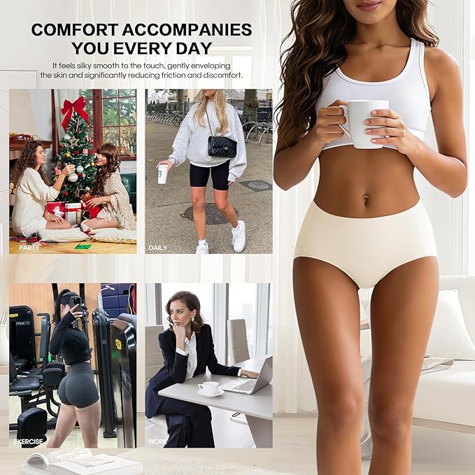 WERBELIN Panties，Seamless Underwear for Women Low Rise Full Coverage No Show Briefs Soft Everyday Panties