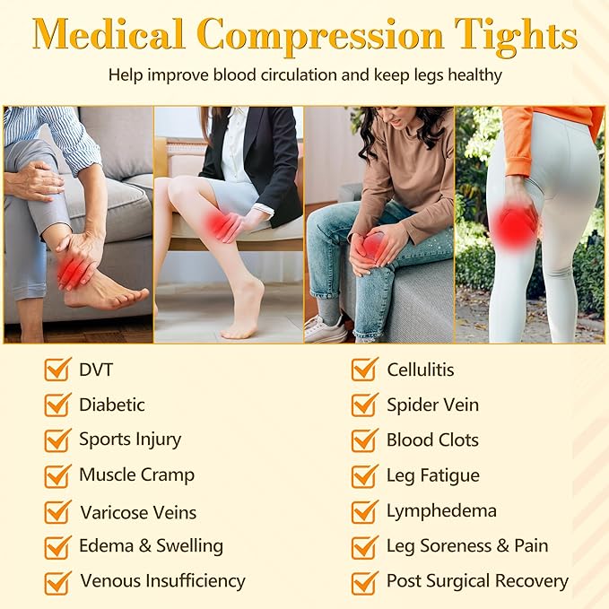 BLUETREE Medical Compression Tights Women, 20-30 mmHg Graduated Compression Pantyhose Footless Compression Stockings, High Waist Compression Leggings, Support Hose for Varicose Veins, Edema, Dvt