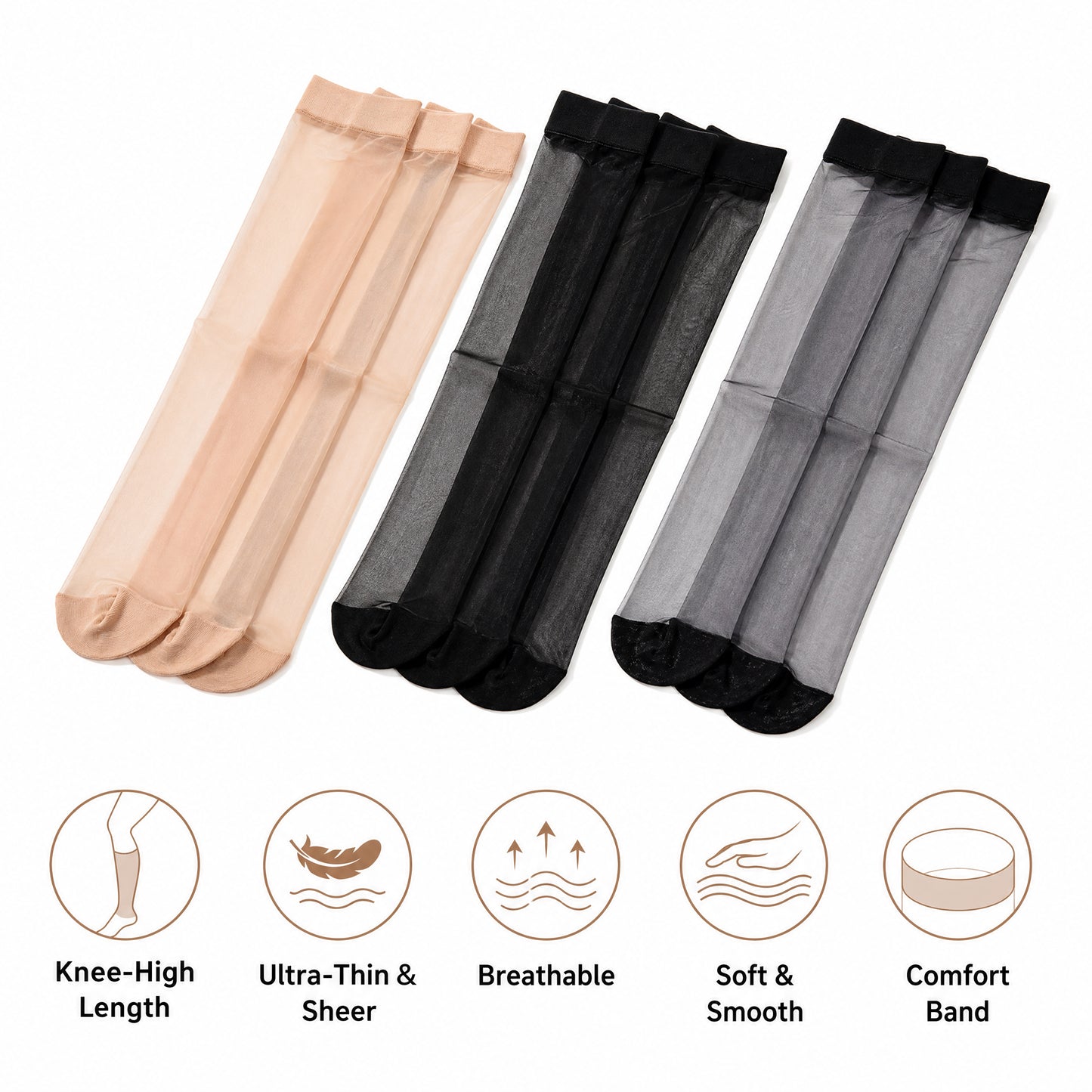 LAITE HEBE Stockings，Soft Stretch Stockings, Solid Color High Waist Long Stockings, Breathable Skin-Friendly Hosiery, Comfortable Casual Daily Wear Socks for Women