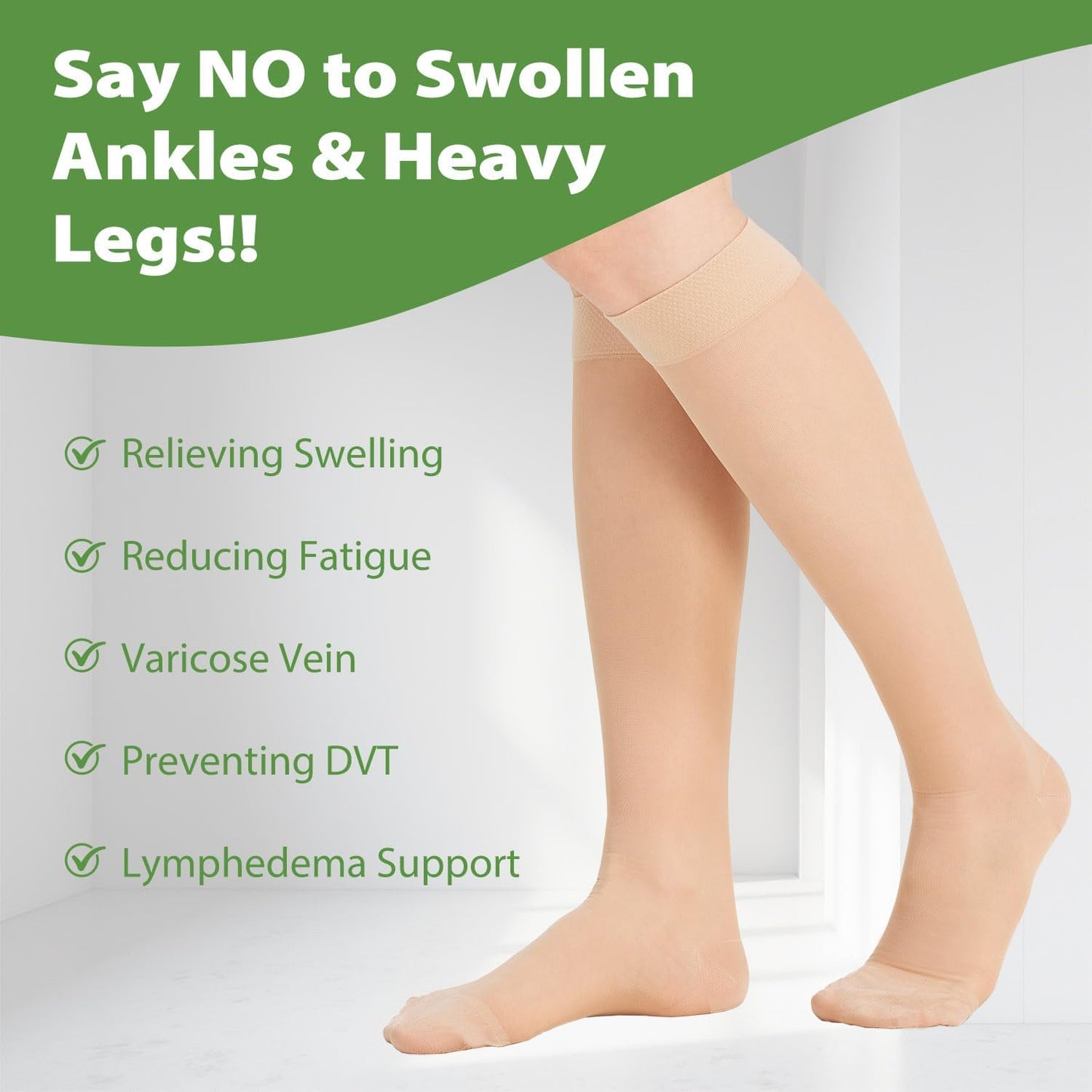 BHINEGO Compression Stockings for Women - Knee High Support Hose Compression Socks for Improving Circulation, Leg Fatigue and Swelling, Nude