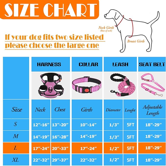 PAERCUTE Dog Harness, Collar & Leash Set | Includes Dog Seat Belt, Collapsible Bowls & Poop Bag Dispenser.  Ideal for Training, Walking, Hiking.  Fits Small to Large Dogs