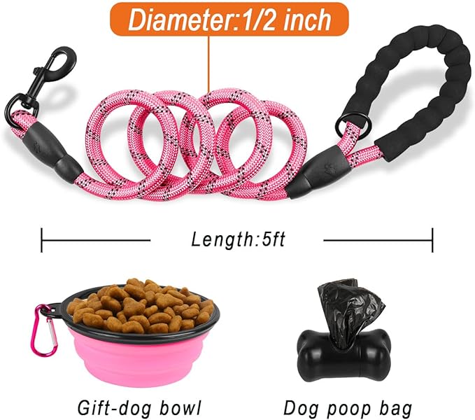 PAERCUTE Dog Leashes for Large Dogs Heavy Duty Dog Leash 4/5/6 FT with Comfortable Padded Handle and Highly Reflective Threads for Medium Large Dogs Walking Training Running