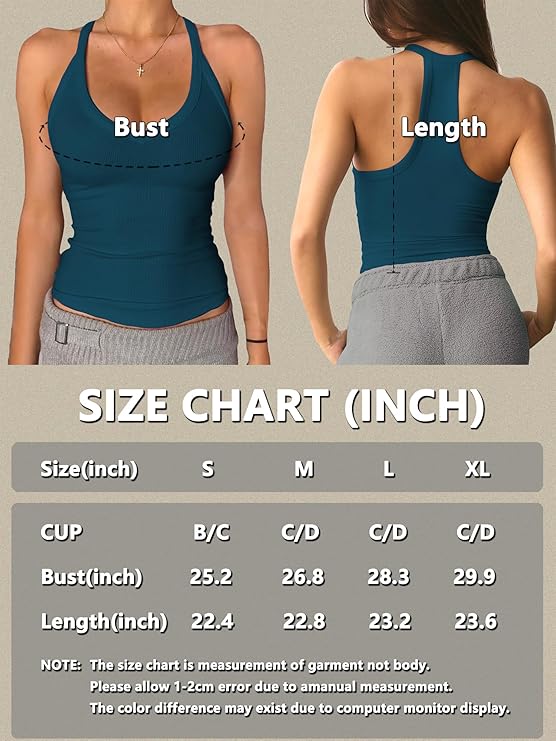 BLUEENJOY Tops as clothing Workout Tank Tops V Neck Racerback Tank Top for Women with Built in Shelf Bra Ribbed Tank Fitted Basic