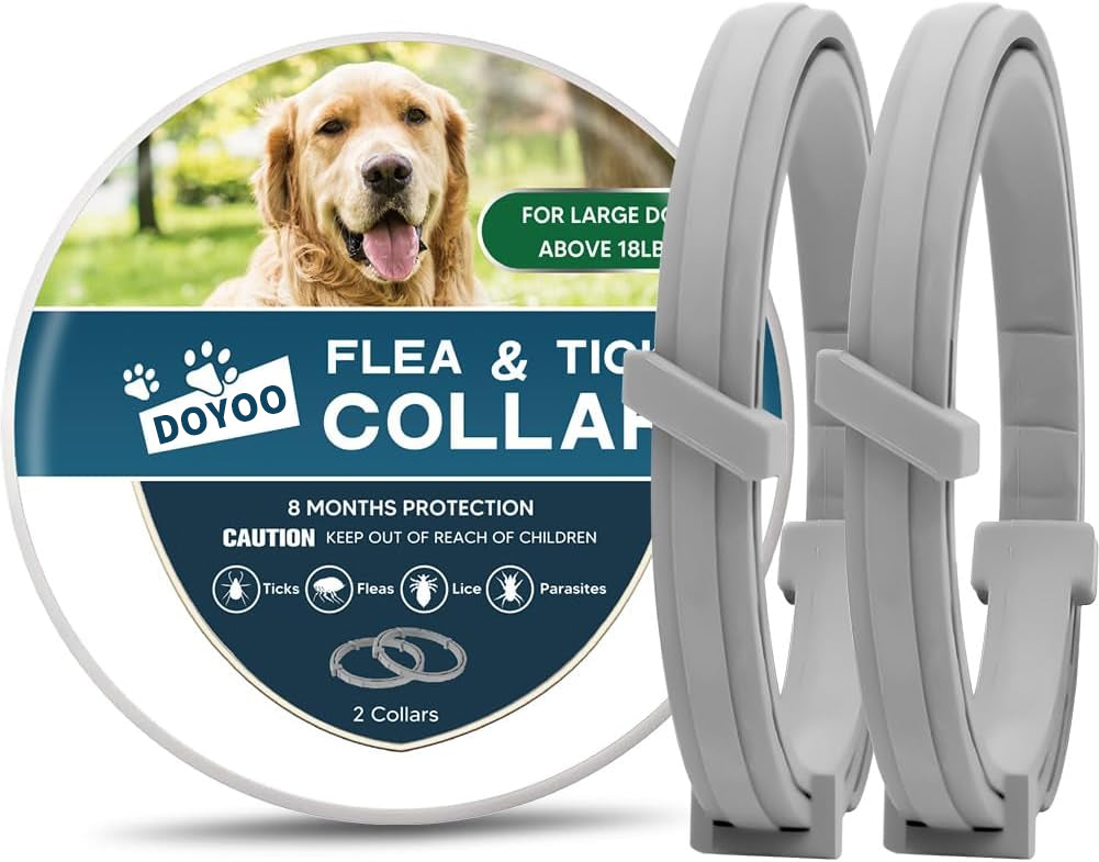 DOYOO  Antiparasitic collars for animals,Flea & Tick Collar for Dogs, Tick Collars for Dogs, Dog Flea and Tick Collar, Waterproof 8 Months Prevention, One Size Fits All 2 Count